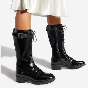 Mid Calf Black Lace Up Winter Combat Boots